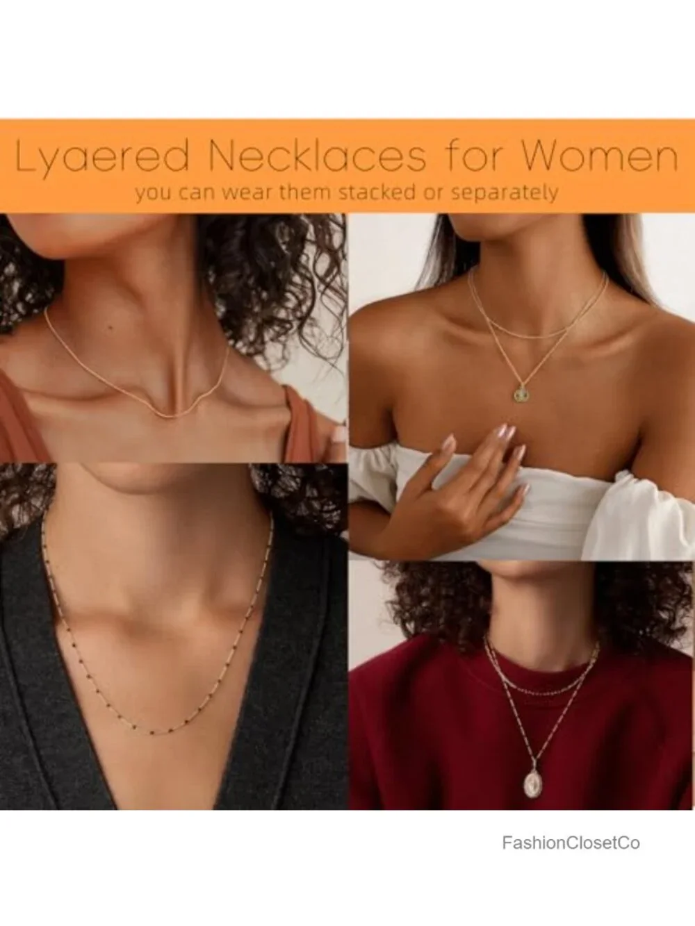 Layered Gold Necklace Set, 14K Gold Plated Womens Dainty Pearl Pendant Choker